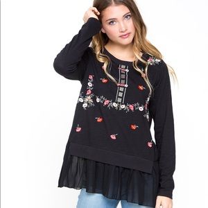 Downeast Basics Black Floral Chiffon T-Shirt